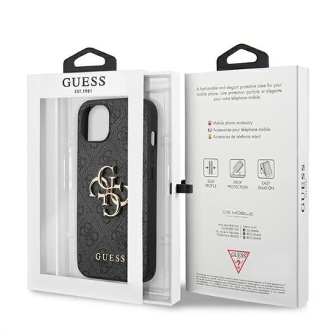 Etui na telefon iPhone 13 Guess szare hardcase z metalowym logo 4G