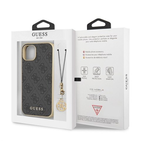 Etui na telefon iPhone 13 Guess szare hardcase 4G Charms Collection