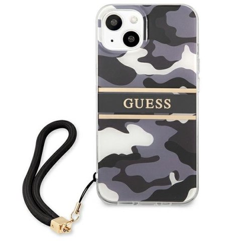 Etui na telefon iPhone 13 Guess czarne hardcase Camo Strap Collection