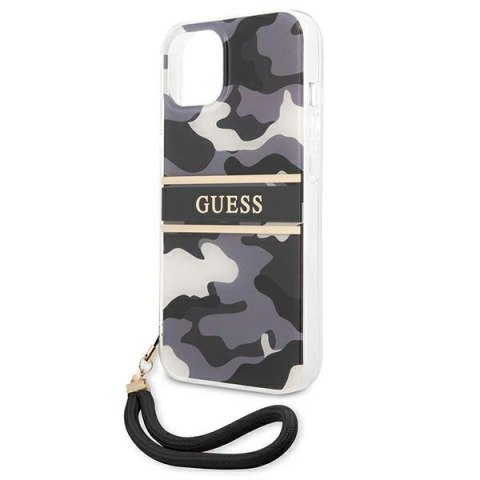 Etui na telefon iPhone 13 Guess czarne hardcase Camo Strap Collection