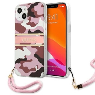 Etui na telefon iPhone 13 Guess różowe hardcase Camo Strap Collection