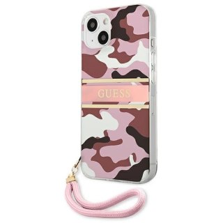 Etui na telefon iPhone 13 Guess różowe hardcase Camo Strap Collection