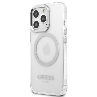 Etui na telefon iPhone 13 Pro Guess Metal Outline MagSafe srebrne