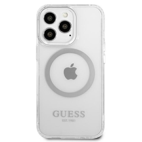 Etui na telefon iPhone 13 Pro Guess Metal Outline MagSafe srebrne