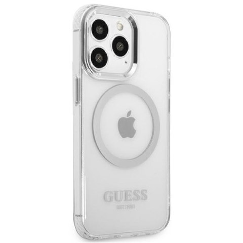 Etui na telefon iPhone 13 Pro Guess Metal Outline MagSafe srebrne