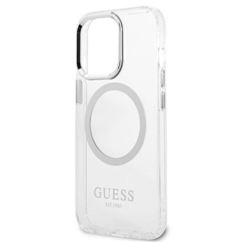 Etui na telefon iPhone 13 Pro Guess Metal Outline MagSafe srebrne