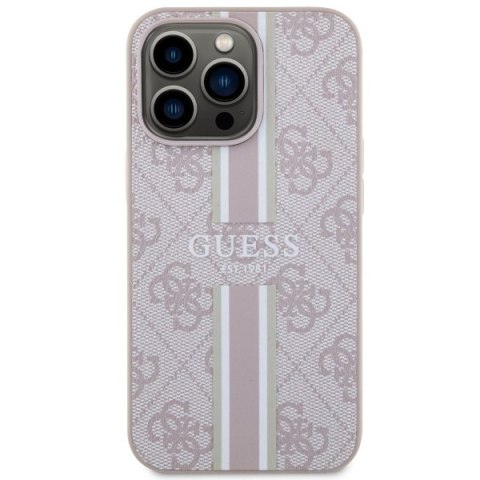 Etui iPhone 13 / 13 Pro Guess 4G Printed Stripes MagSafe różowe