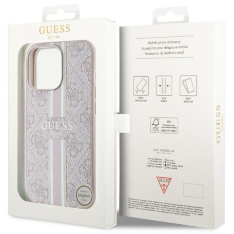 Etui iPhone 13 / 13 Pro Guess 4G Printed Stripes MagSafe różowe