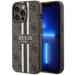 Etui iPhone 13 / 13 Pro Guess 4G Printed Stripes MagSafe brązowe