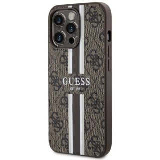 Etui iPhone 13 / 13 Pro Guess 4G Printed Stripes MagSafe brązowe