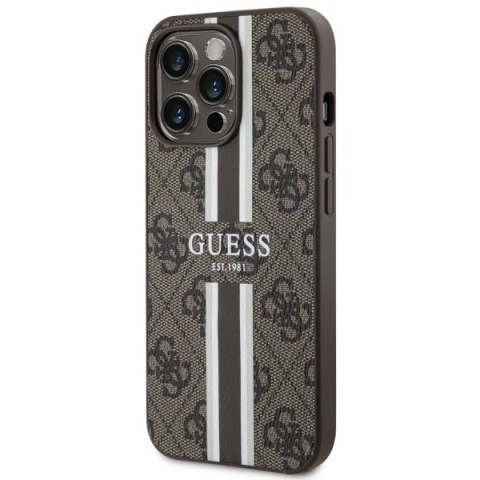 Etui na telefon iPhone 13/13 Pro Guess 4G MagSafe brązowe paski