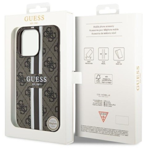 Etui na telefon iPhone 13/13 Pro Guess 4G MagSafe brązowe paski