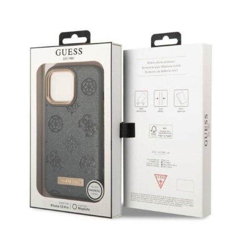 Etui na telefon iPhone 13 Pro Guess Peony MagSafe szare