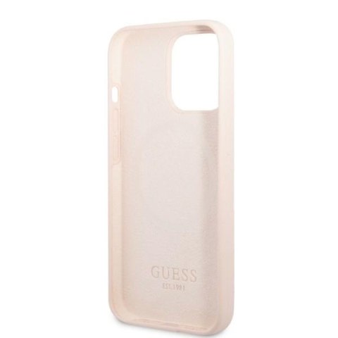 Etui na telefon iPhone 13 Pro Guess Silicone MagSafe różowe