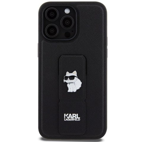 Etui iPhone 13 / 13 Pro Karl Lagerfeld czarne Gripstand Saffiano Choupette Pins