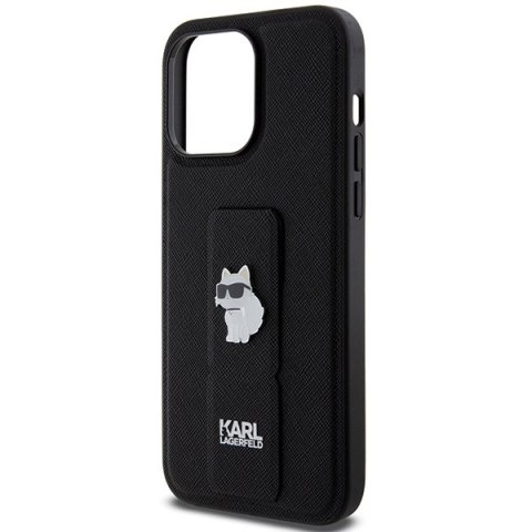 Etui iPhone 13 / 13 Pro Karl Lagerfeld czarne Gripstand Saffiano Choupette Pins