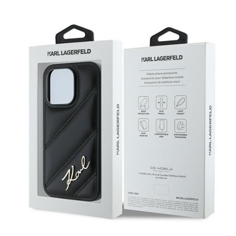 Etui iPhone 13 / 13 Pro Karl Lagerfeld czarne Diagonal Quilted Script