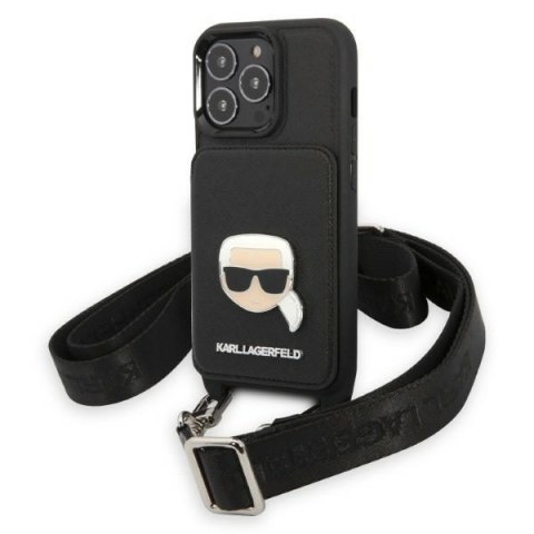 Etui na telefon iPhone 13 Pro Karl Lagerfeld Saffiano Metal Karl Head