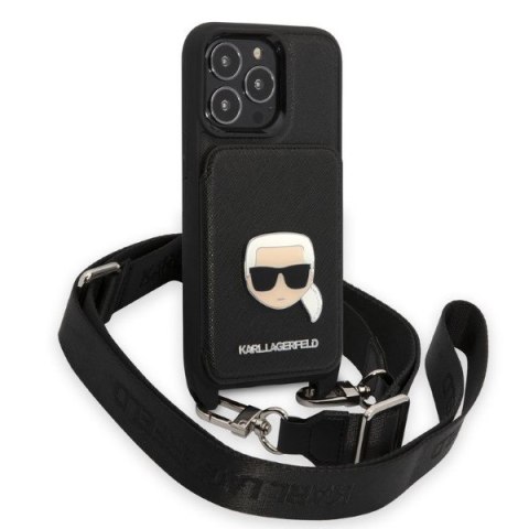 Etui na telefon iPhone 13 Pro Karl Lagerfeld Saffiano Metal Karl Head