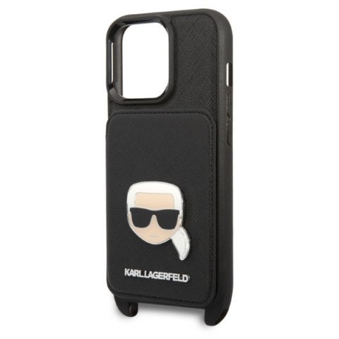 Etui na telefon iPhone 13 Pro Karl Lagerfeld Saffiano Metal Karl Head