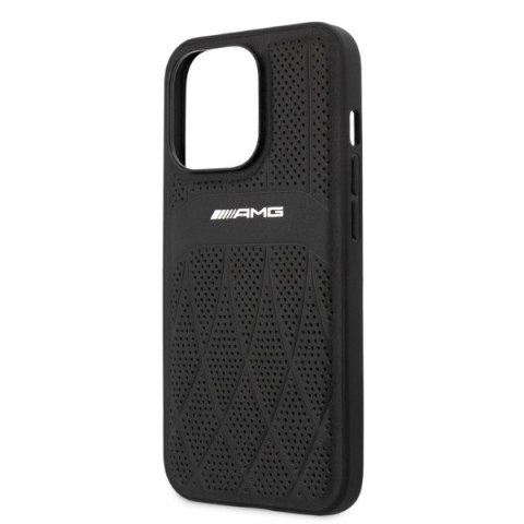 Etui na telefon iPhone 13 Pro Mercedes AMG czarny Leather Curved Lines