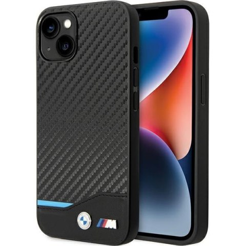 Etui na telefon iPhone 13 BMW czarne skórzane Carbon