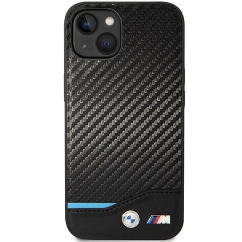 Etui na telefon iPhone 13 BMW czarne skórzane Carbon