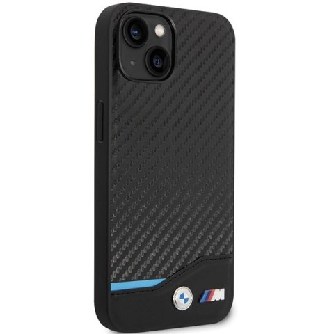 Etui na telefon iPhone 13 BMW czarne skórzane Carbon