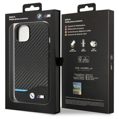 Etui na telefon iPhone 13 BMW czarne skórzane Carbon