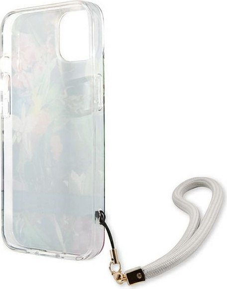 Etui na telefon iPhone 13 Guess niebieskie hardcase Flower Strap