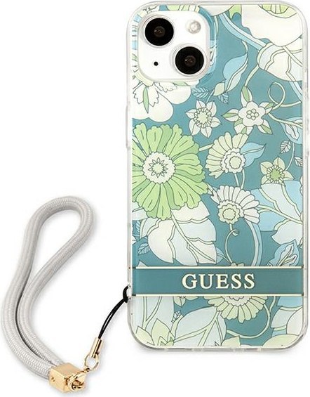 Etui na telefon iPhone 13 Guess zielone hardcase Flower Strap