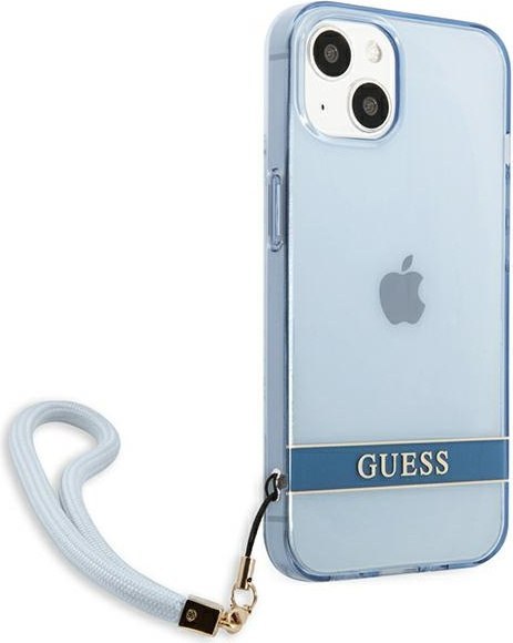 Etui na telefon iPhone 13 Guess niebieskie hardcase Translucent Stap