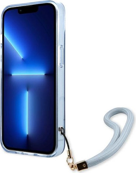 Etui na telefon iPhone 13 Guess niebieskie hardcase Translucent Stap