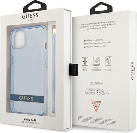 Etui na telefon iPhone 13 Guess niebieskie hardcase Translucent Stap