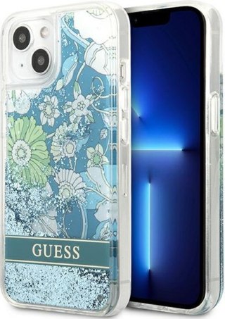 Etui na telefon iPhone 13 Guess zielone hardcase Flower Liquid Glitter