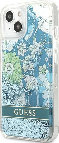 Etui na telefon iPhone 13 Guess zielone hardcase Flower Liquid Glitter