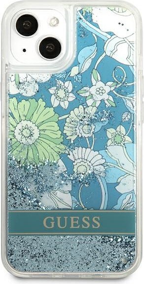 Etui na telefon iPhone 13 Guess zielone hardcase Flower Liquid Glitter