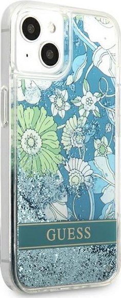 Etui na telefon iPhone 13 Guess zielone hardcase Flower Liquid Glitter