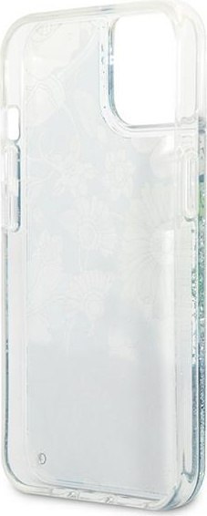 Etui na telefon iPhone 13 Guess zielone hardcase Flower Liquid Glitter