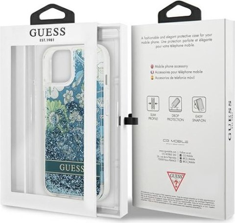 Etui na telefon iPhone 13 Guess zielone hardcase Flower Liquid Glitter