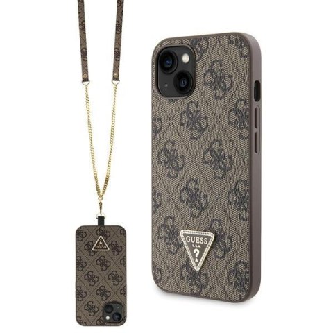 Etui na telefon iPhone 13 Guess brązowe hardcase Crossbody 4G Metal Logo