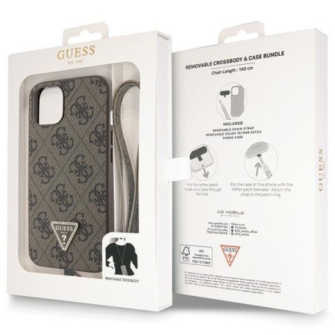 Etui na telefon iPhone 13 Guess brązowe hardcase Crossbody 4G Metal Logo