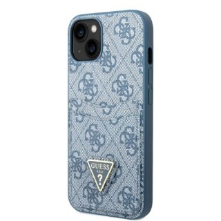 Etui na telefon iPhone 13 Guess niebieskie hardcase z logo i slotem na karty