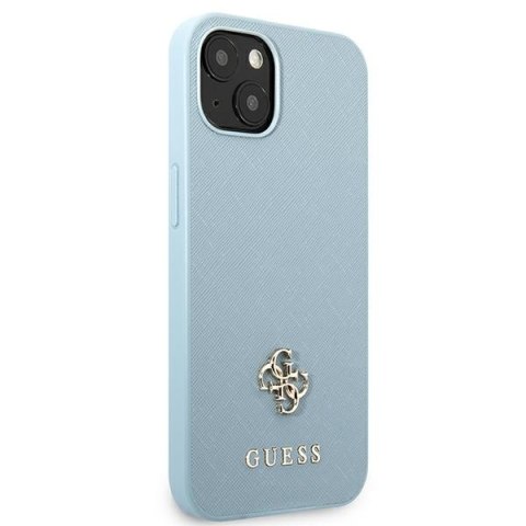 Etui na telefon iPhone 13 Guess niebieskie hardcase Saffiano 4G