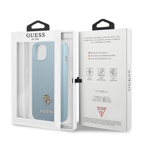 Etui na telefon iPhone 13 Guess niebieskie hardcase Saffiano 4G