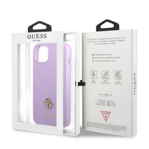 Etui na telefon iPhone 13 Guess purpurowe hardcase Saffiano 4G