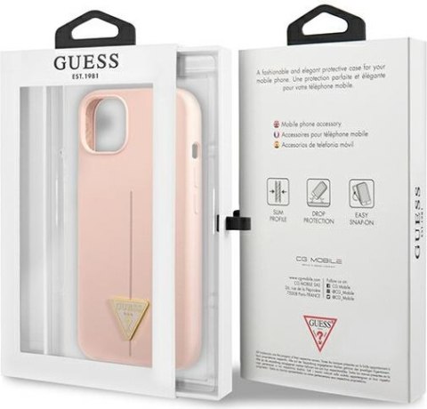 Etui na telefon iPhone 13 Guess różowe hardcase Silicone Triangle