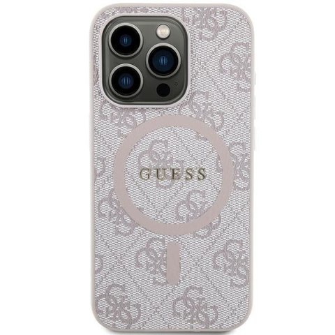 Etui iPhone 13 / 13 Pro Guess GUHMP13LG4GFRP różowe Leather Metal Logo MagSafe 4G Collection