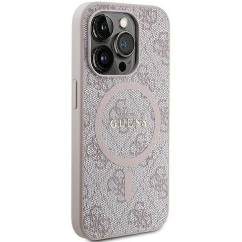 Etui iPhone 13 / 13 Pro Guess GUHMP13LG4GFRP różowe Leather Metal Logo MagSafe 4G Collection