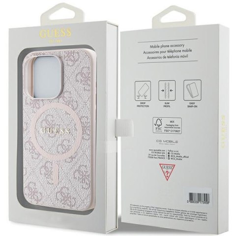 Etui iPhone 13 / 13 Pro Guess GUHMP13LG4GFRP różowe Leather Metal Logo MagSafe 4G Collection